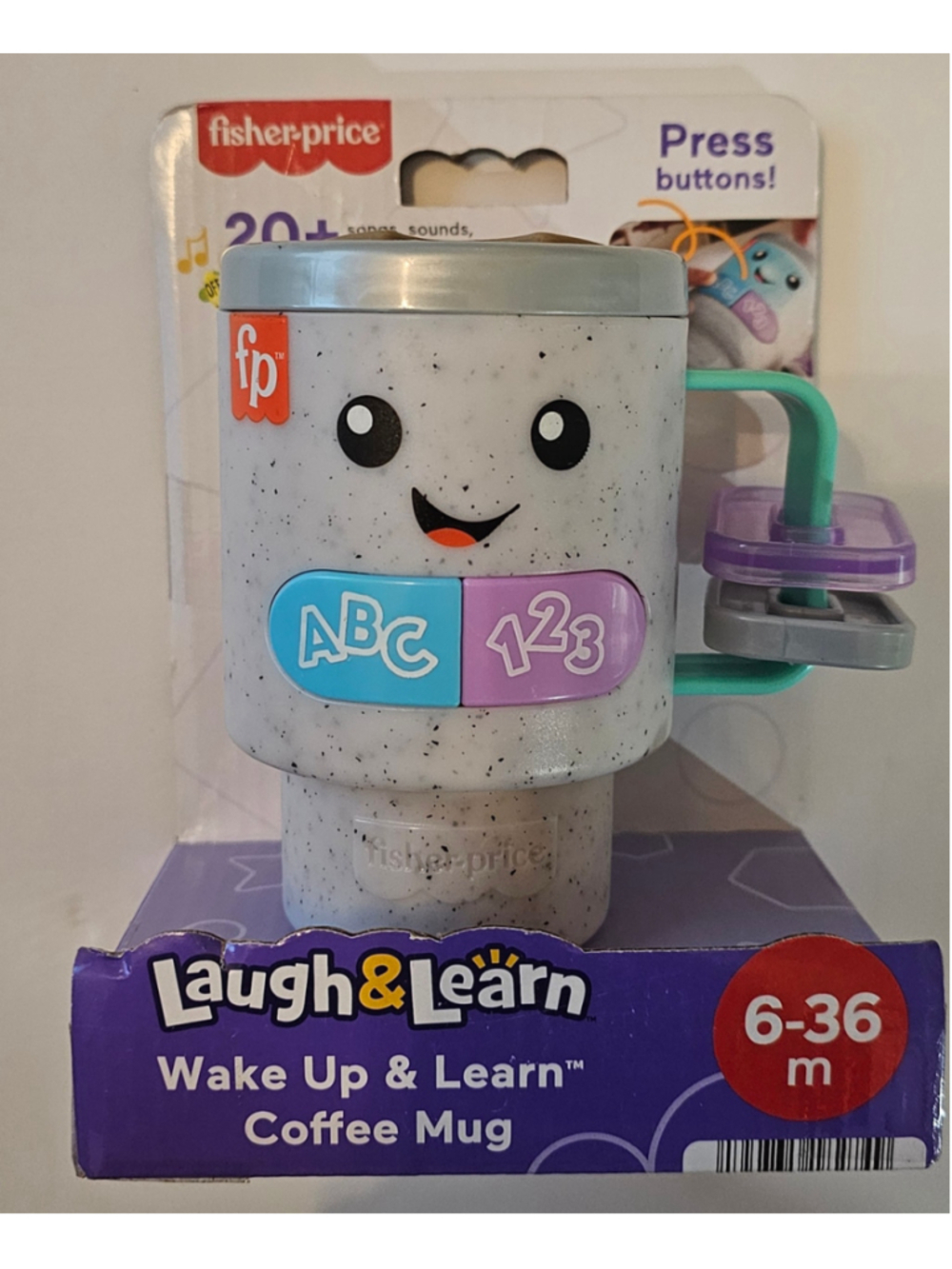 Fisher-Price Laugh & Learn Wake Up & Learn Coffee Mug Toy One Size White Teal